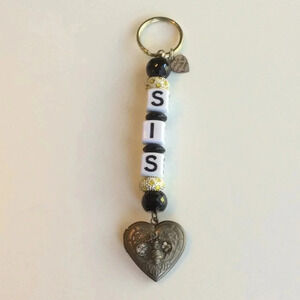 Hand Crafted White, Black & Gold “SIS” Keychain